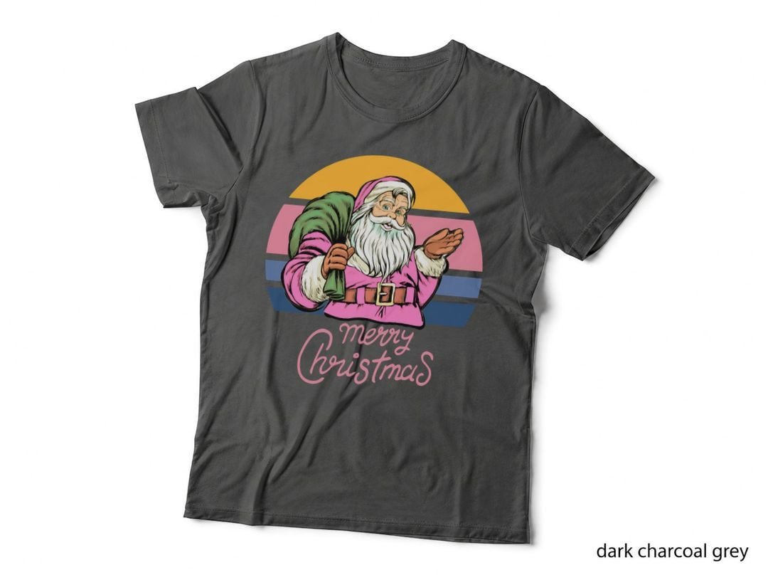 Retro Pink Santa Claus Vintage Christmas Sunset T-Shirt