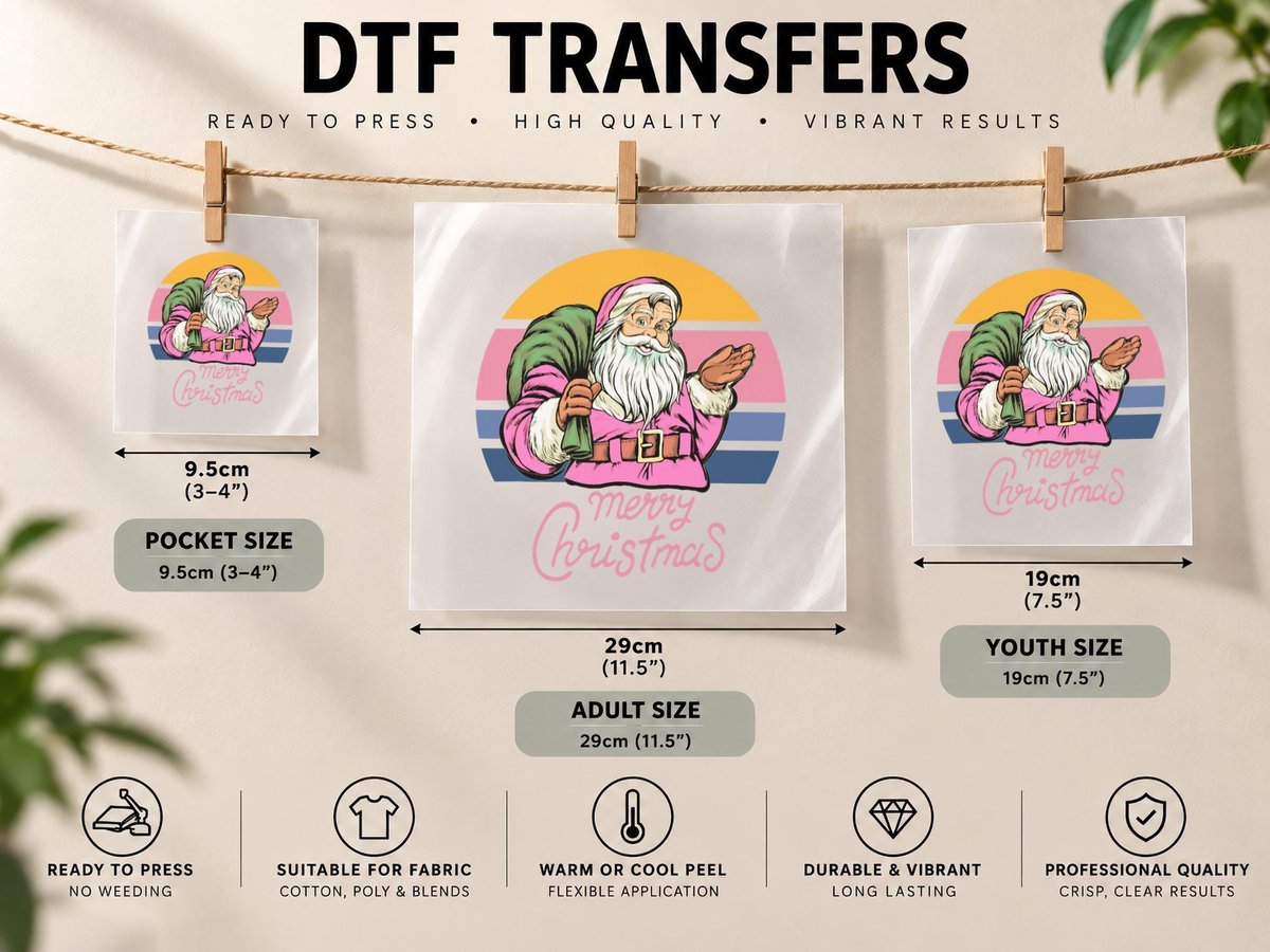 Retro Pink Santa Claus Vintage Christmas Sunset DTF Transfer Iron On
