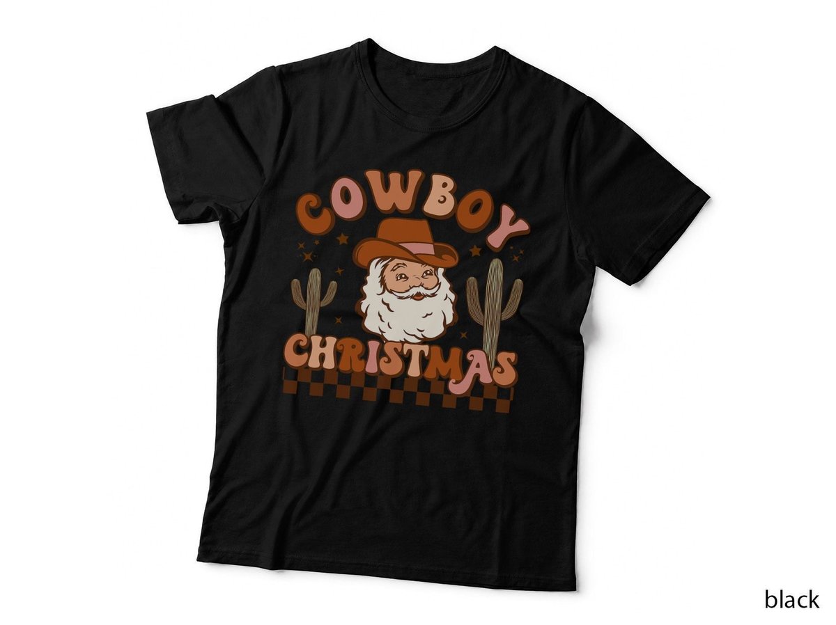 Retro Santa Cowboy Hat Vintage Western Cowboy Christmas T-Shirt
