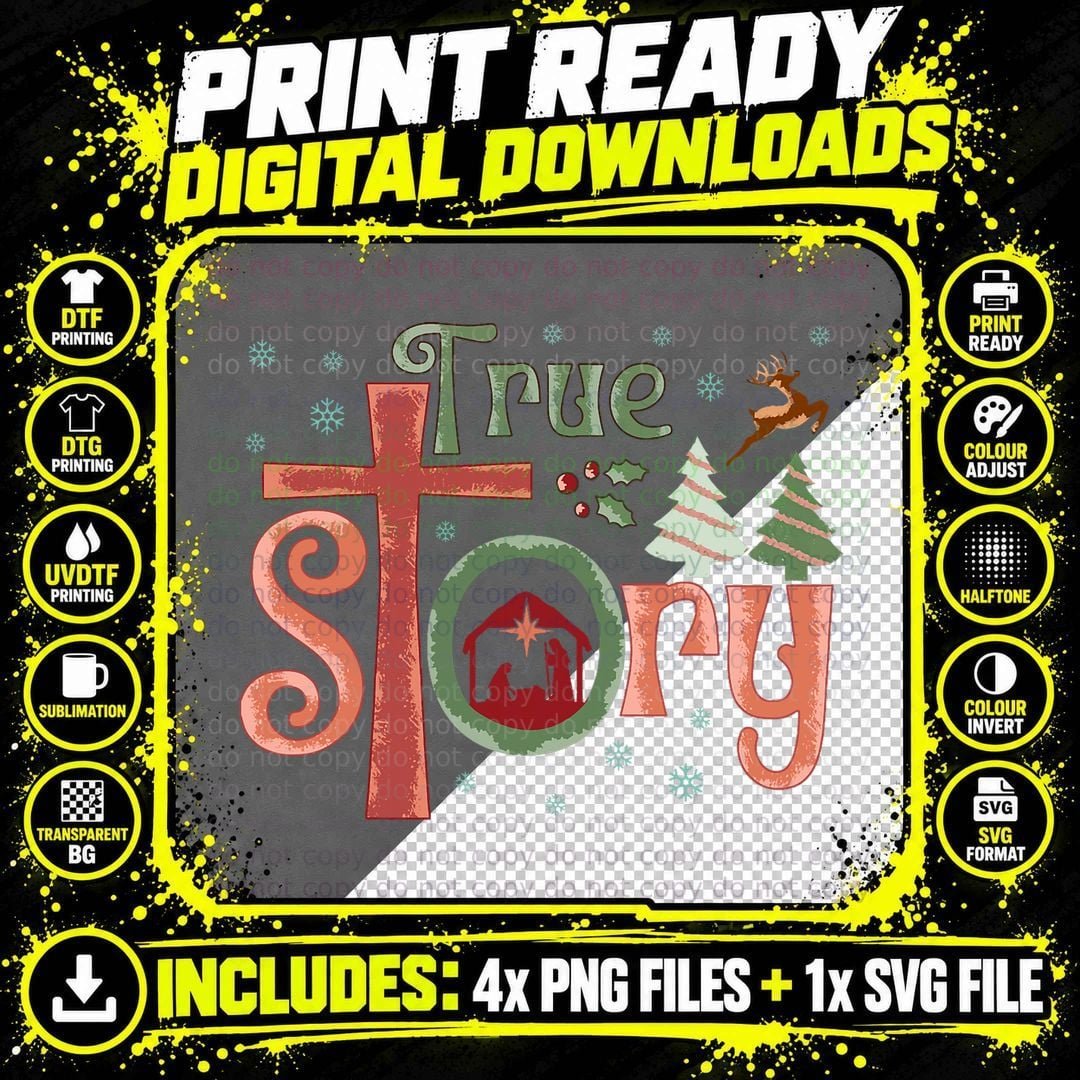 Retro True Story Jesus Christmas Nativity Scene Png SVG Digital Bundle