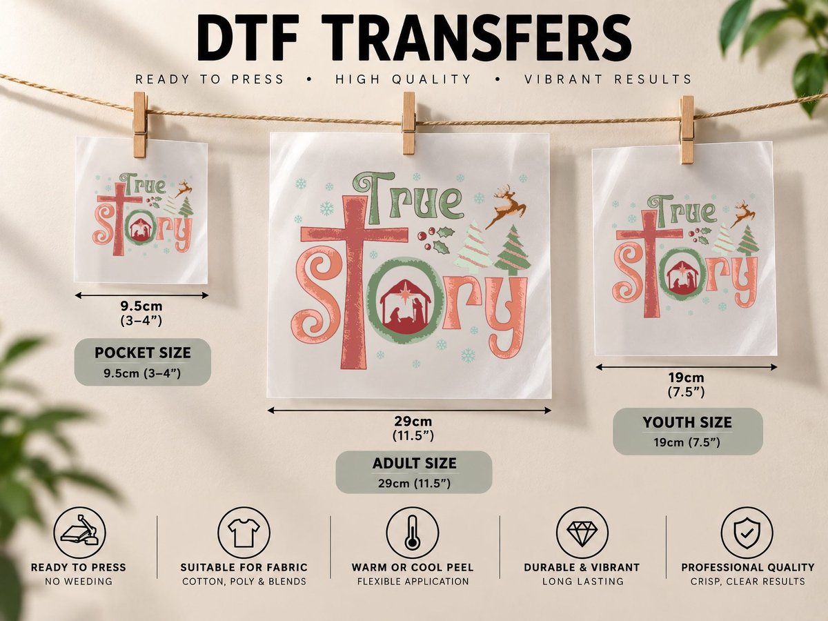 Retro True Story Jesus Christmas Nativity Scene Christian DTF Transfer Iron On