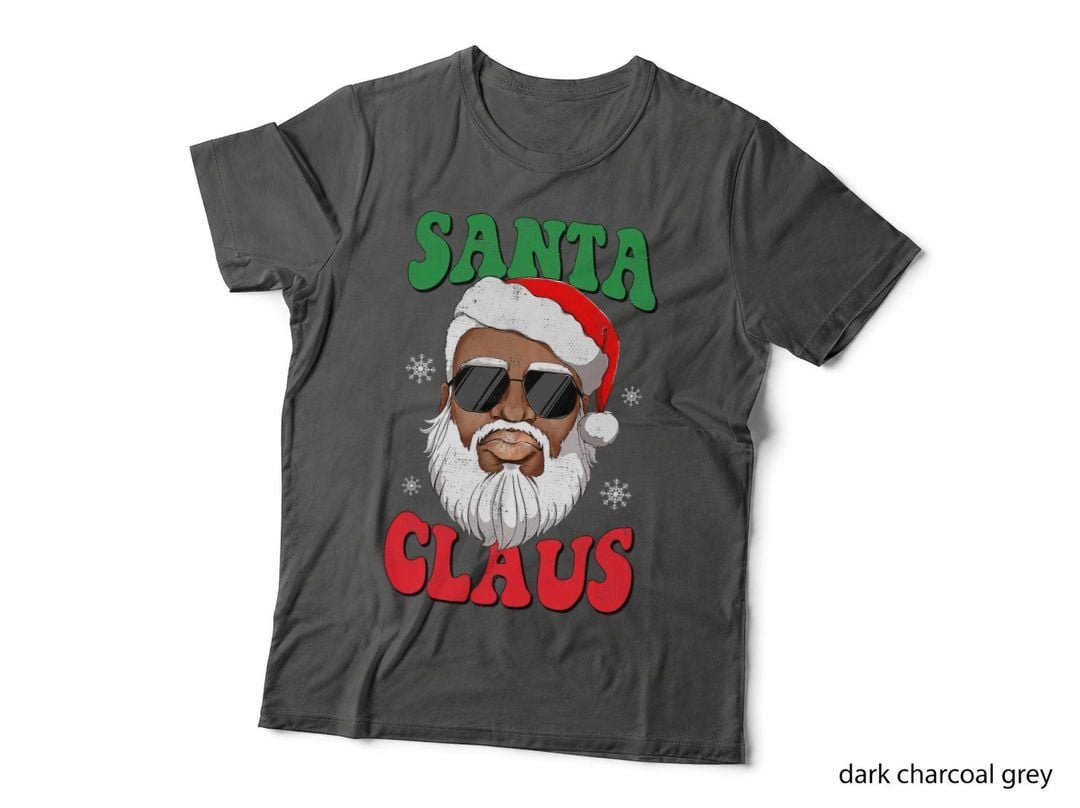 Retro Vintage Christmas Santa African American Santa Black T-Shirt