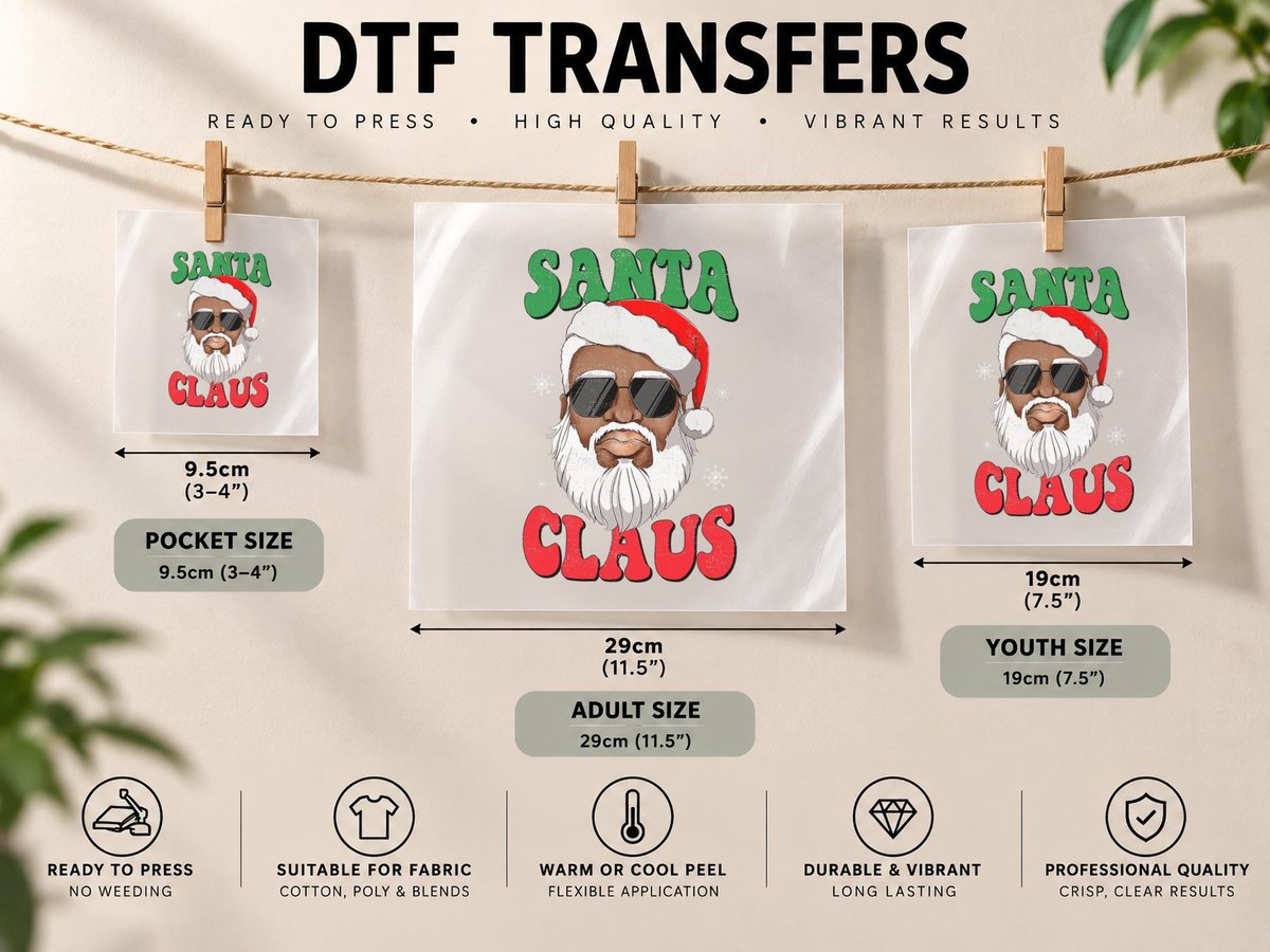 Retro Vintage Christmas Santa African American Santa Black DTF Transfer Iron On