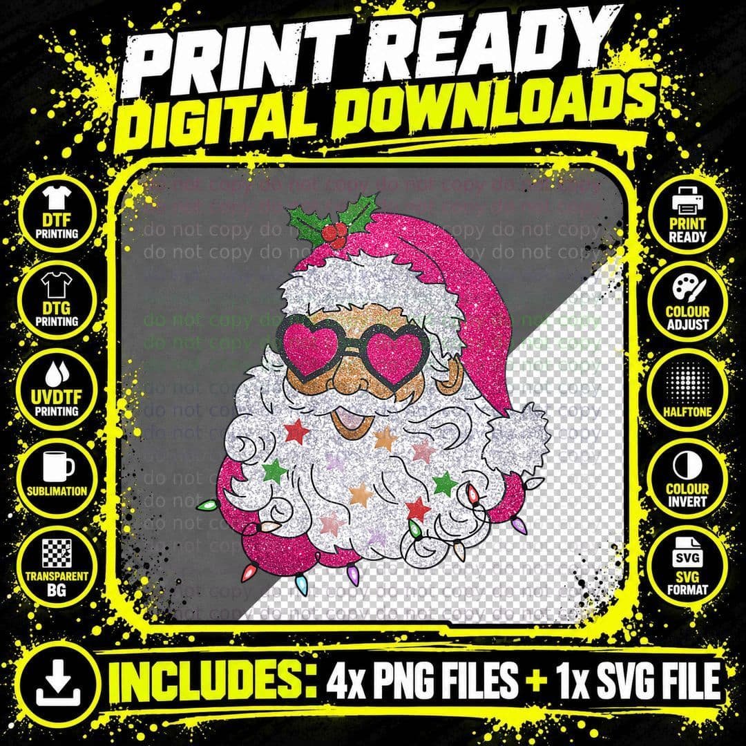 Retro Vintage Christmas Santa Claus Face Funny Old Png SVG Digital Bundle