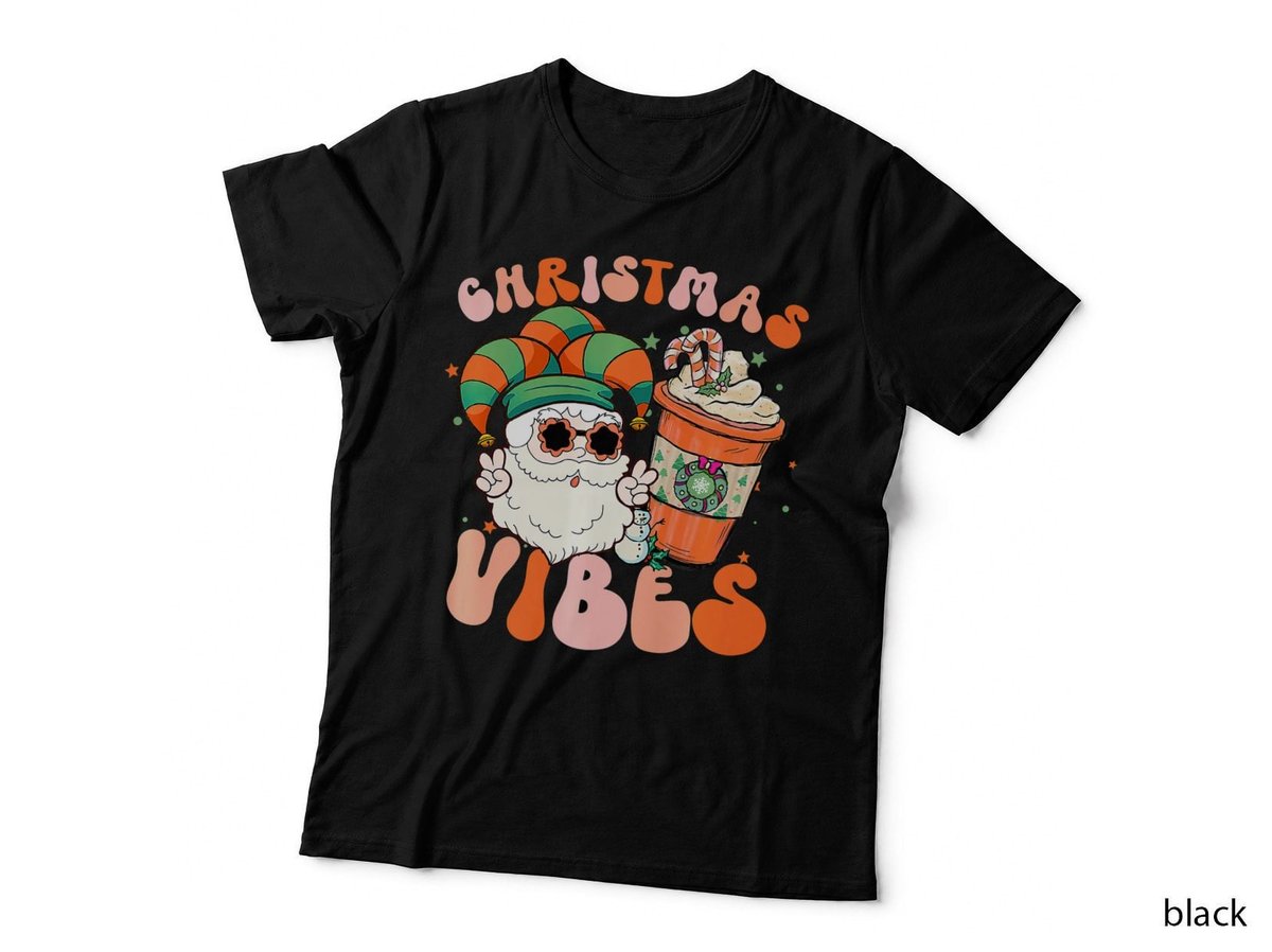 Retro Vintage Christmas Vibes Santa Elf Coffee Iced Latte T-Shirt