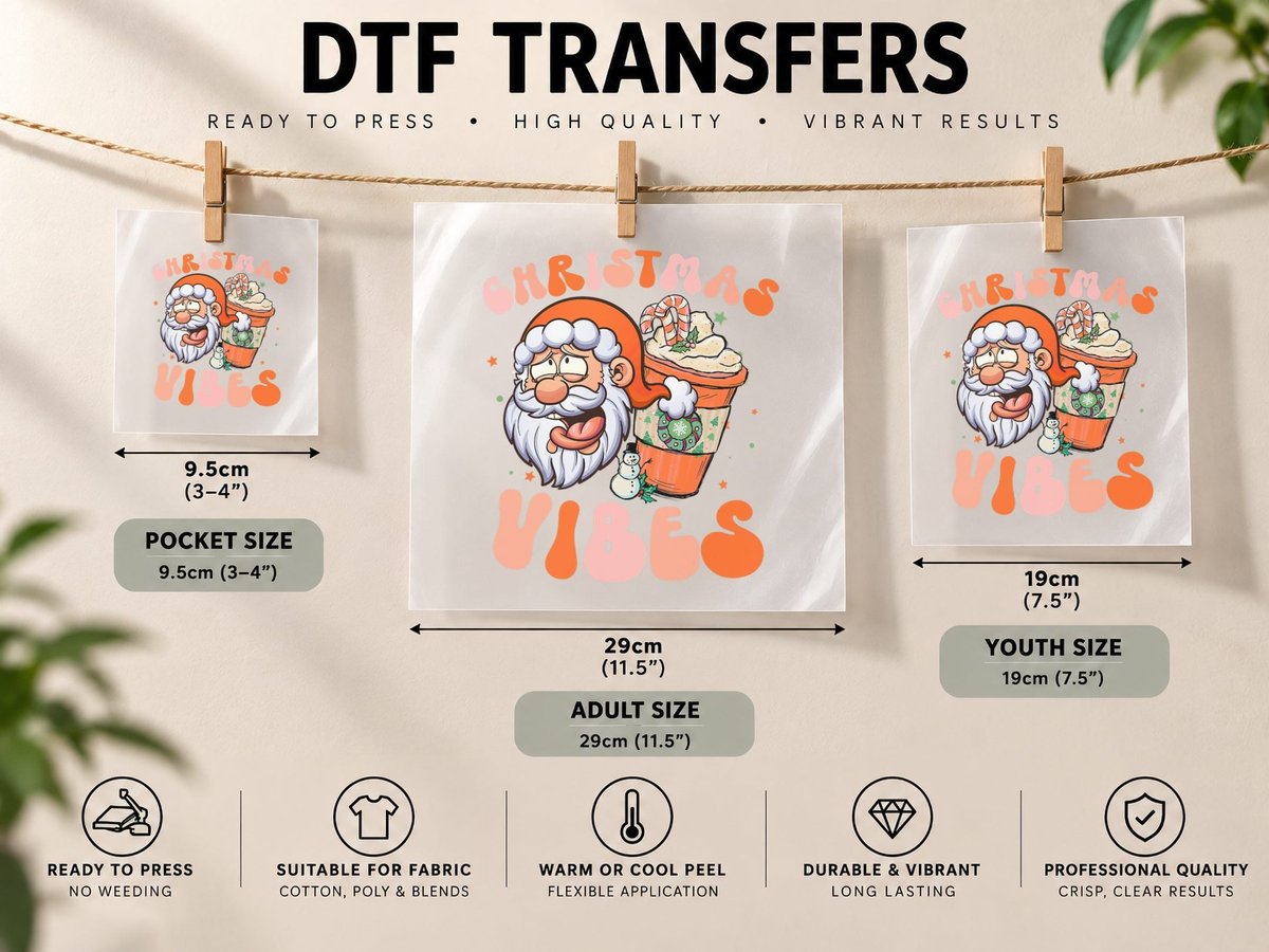 Retro Vintage Christmas Vibes Santa Face Coffee Iced Latte DTF Transfer Iron On