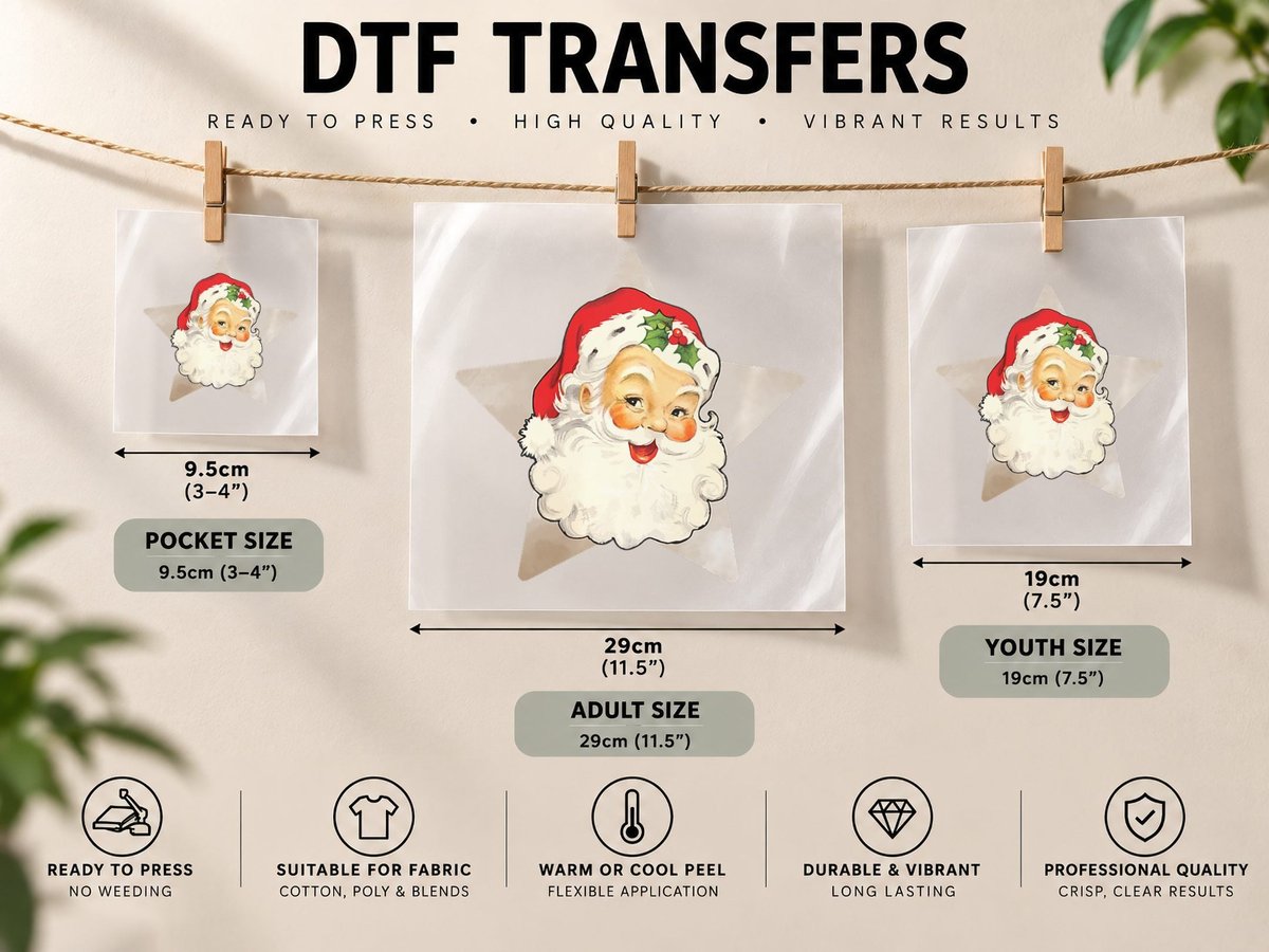 Retro Vintage Santa Christmas Star Boho Old Time DTF Transfer Iron On
