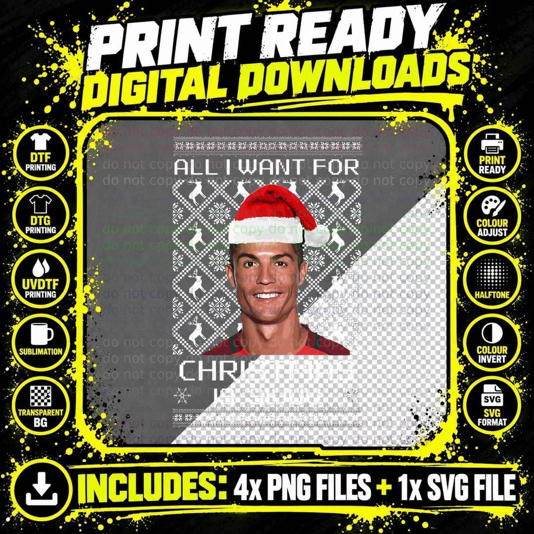 Ronaldo Tshirt, All I Want for Christmas Is SIUUU Funny Png SVG Digital Bundle