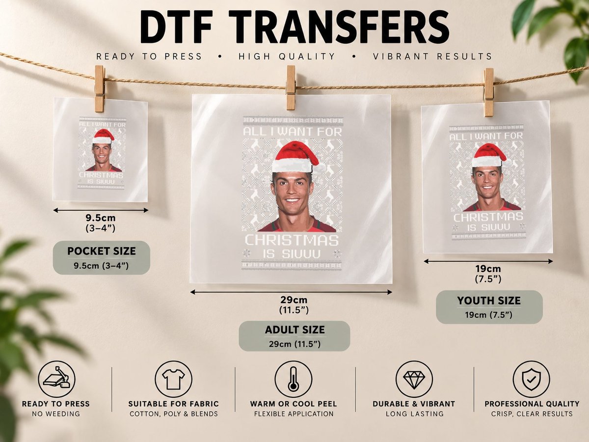 Ronaldo, All I Want for Christmas Is SIUUU Funny Soccer DTF Transfer Iron On
