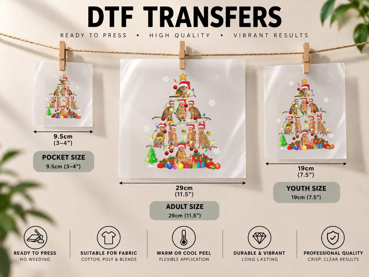 Santa Abyssinian Christmas Tree Xmas Lights Santa Cat Lover DTF Transfer Iron On