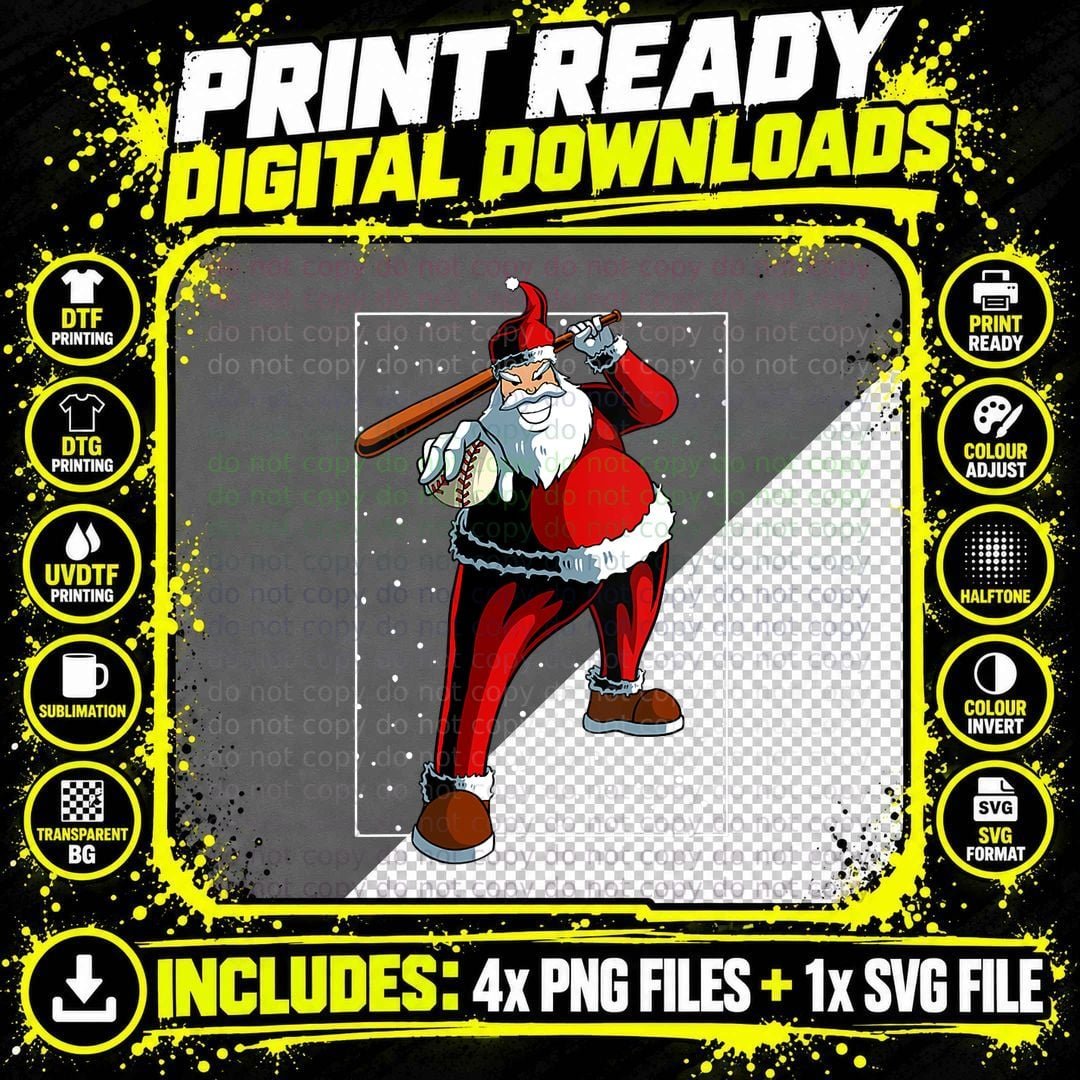Santa Baseball Player Christmas Pajama Sport X-Mas Png SVG Digital Bundle