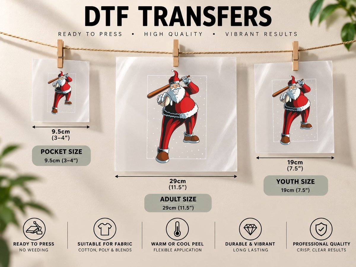 Santa Baseball Player Christmas Pajama Sport X-Mas Holiday DTF Transfer Iron On