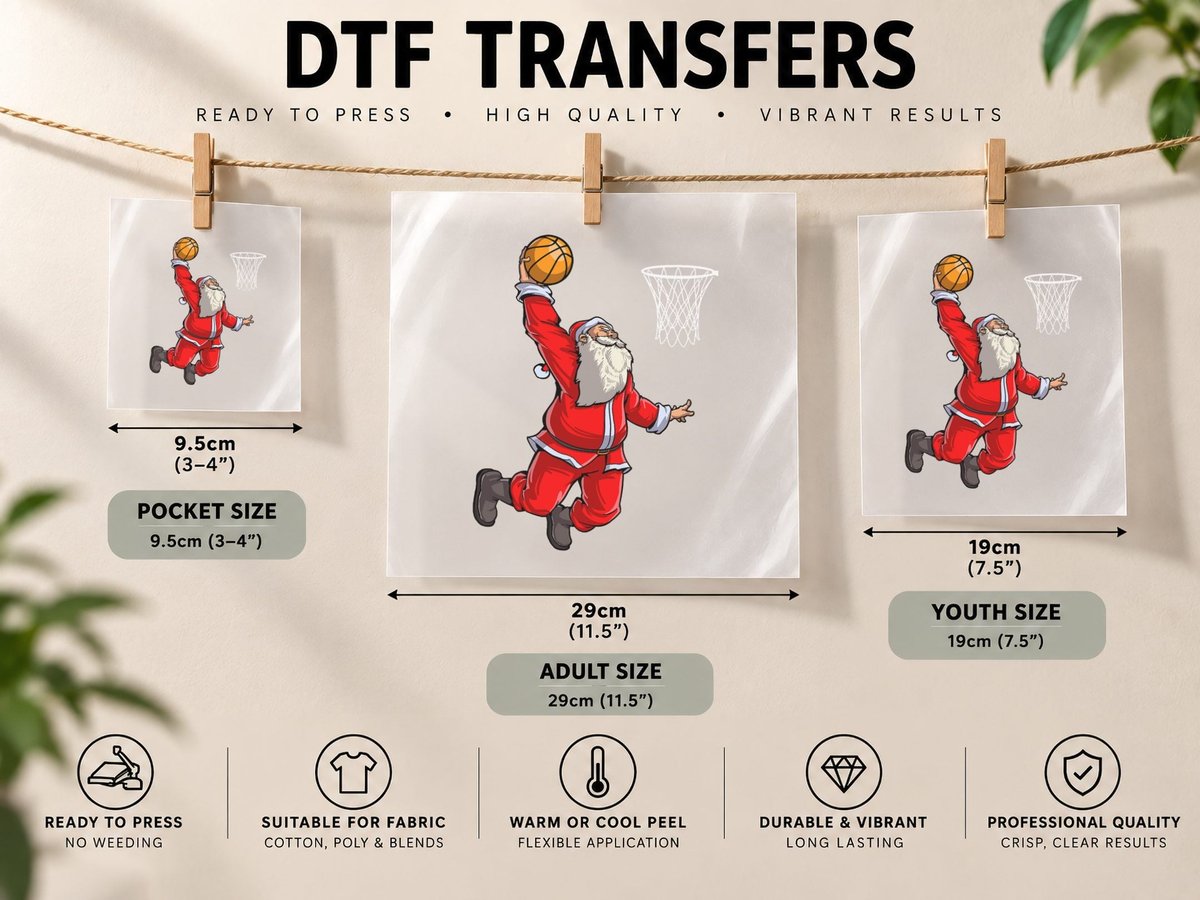 Santa Basketball Christmas Boys Men Slam Dunk Ball Sports DTF Transfer Iron On