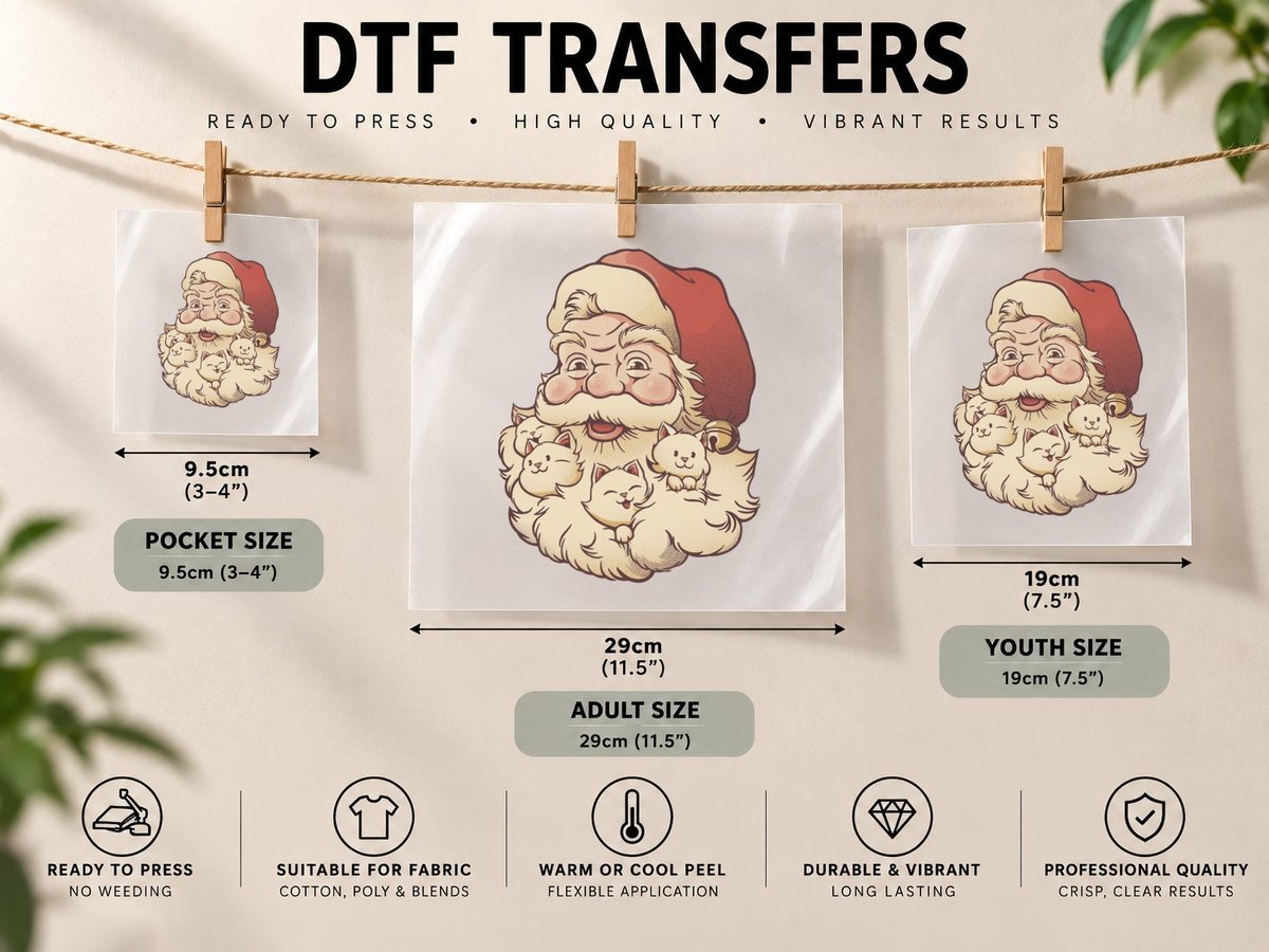 Santa Beard Full of Cats by Tobe Fonseca DTF Transfer Iron On