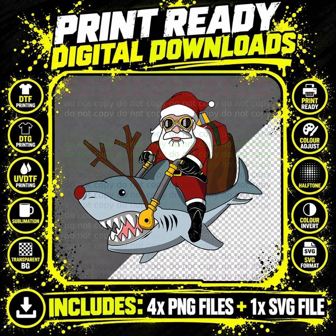 Santa Big Shark Ugly Christmas Funny Pajama Gift Cute Png SVG Digital Bundle