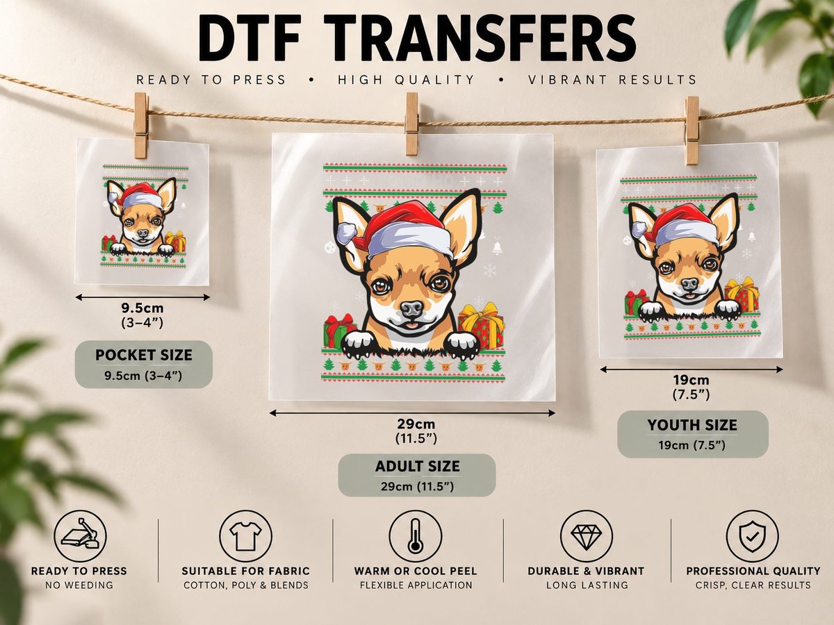 Santa Chihuahua Dog Ugly Christmas Pajama Dog Lover DTF Transfer Iron On