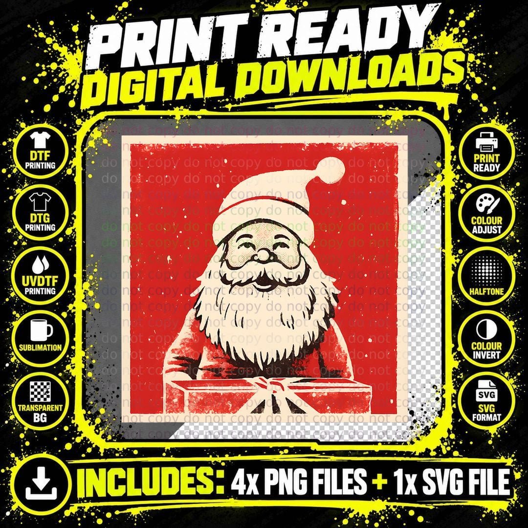 Santa Claus Christmas Motif Vintage Retro Santa Claus Png SVG Digital Bundle