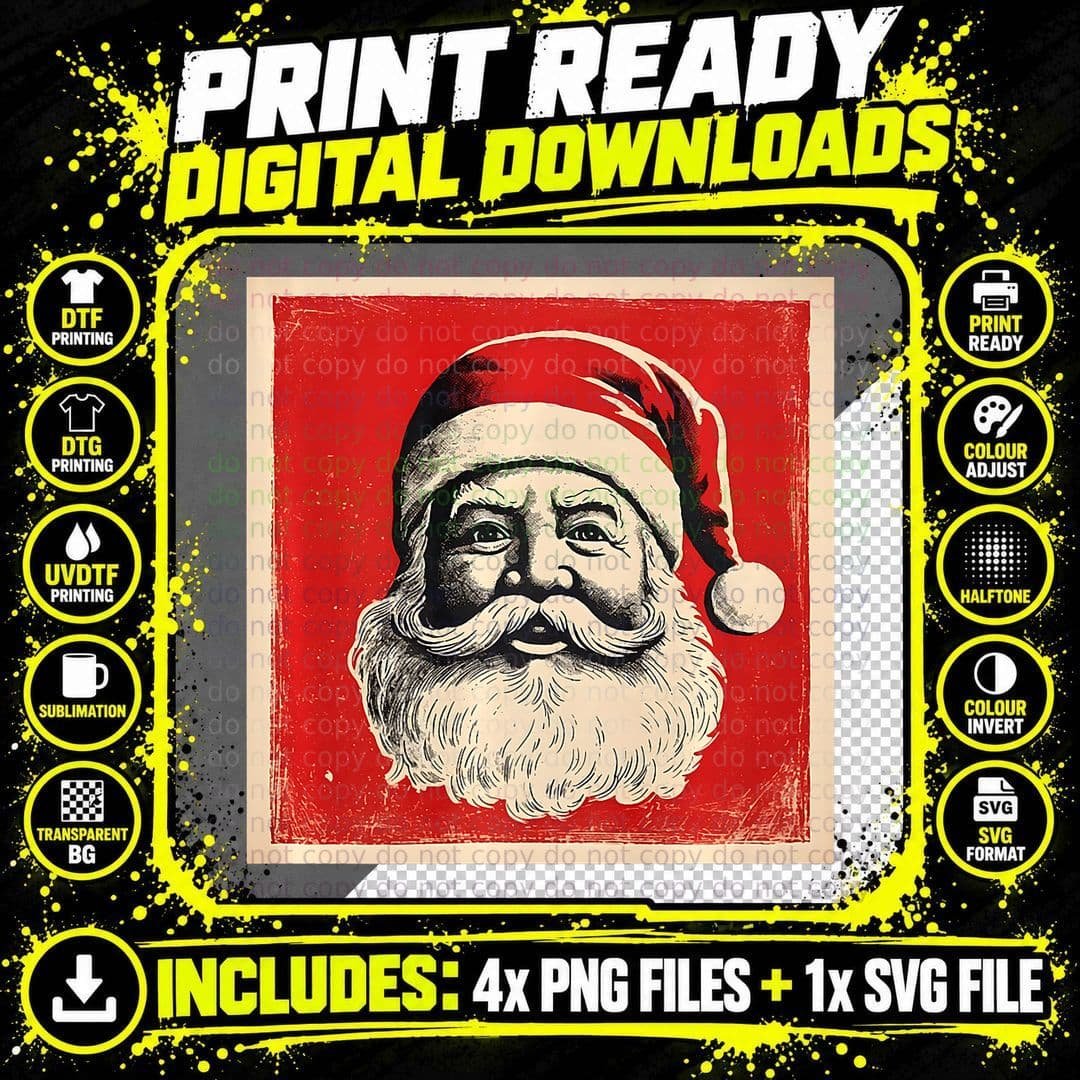 Santa Claus Christmas Motif Vintage Retro Png SVG Digital Bundle