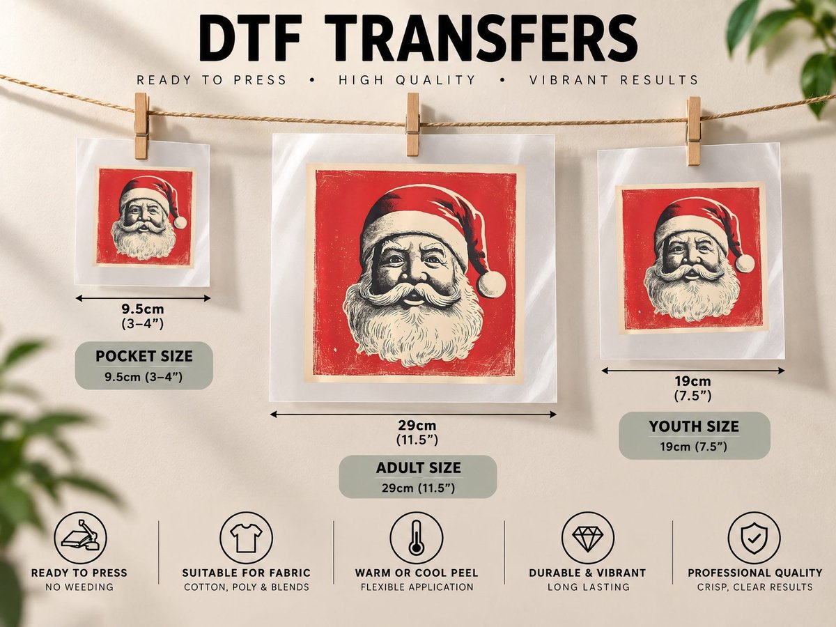 Santa Claus Christmas Motif Vintage Retro DTF Transfer Iron On