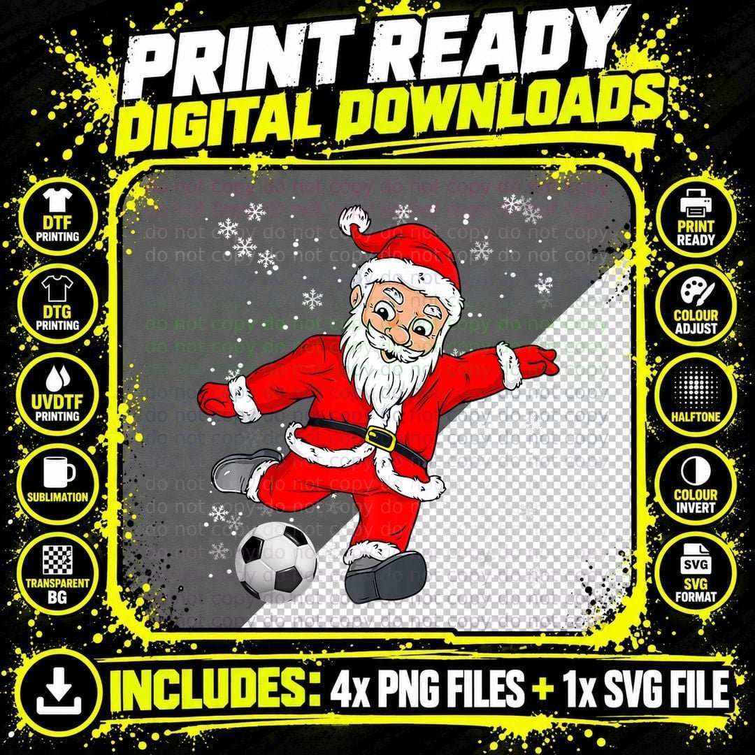 Santa Claus Soccer Christmas Xmas Party Sport Lover Png SVG Digital Bundle