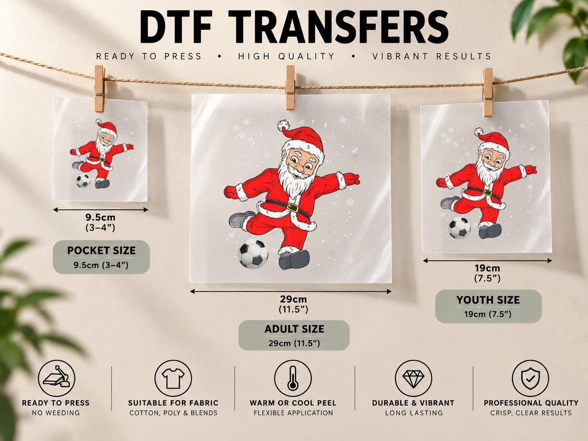 Santa Claus Soccer Christmas Xmas Party Sport Lover DTF Transfer Iron On