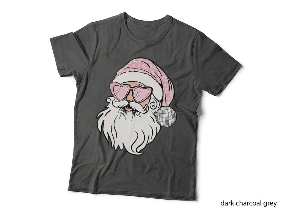 Santa Disco Ball Christmas Retro Pink Santa Claus Sunglasses T-Shirt