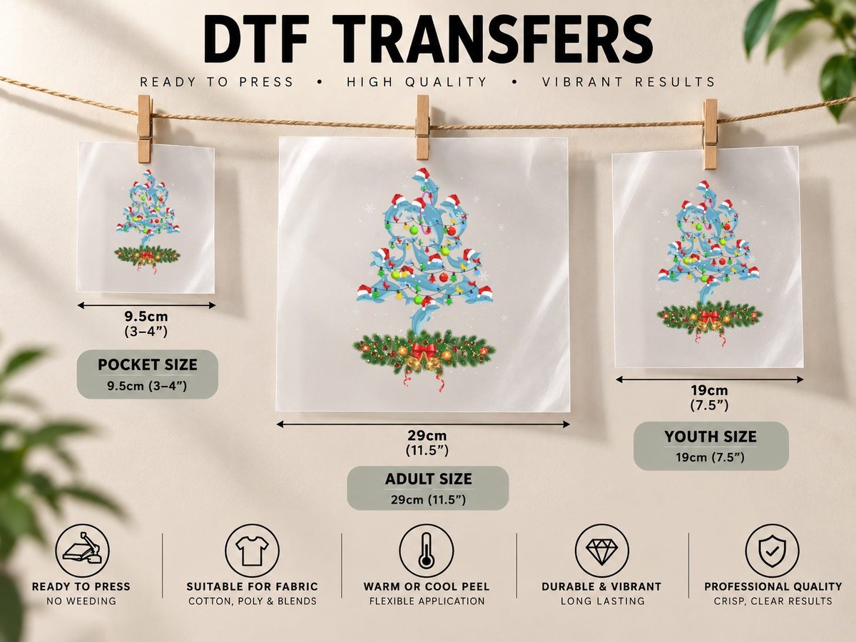 Santa Dolphin Fish Lover Xmas Dolphin Christmas Tree DTF Transfer Iron On