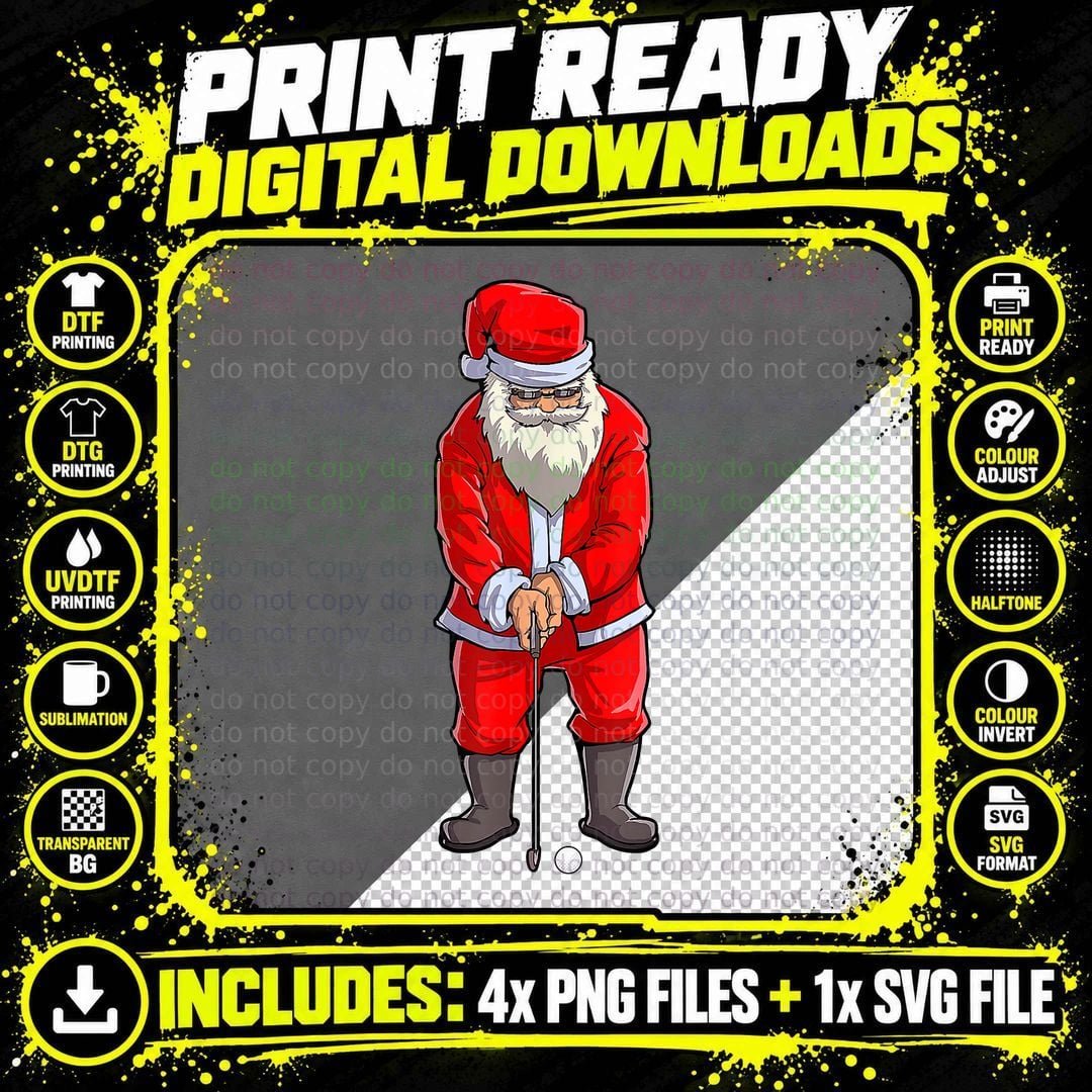 Santa Golf Club and Ball Sport Christmas Boys Golfer Png SVG Digital Bundle