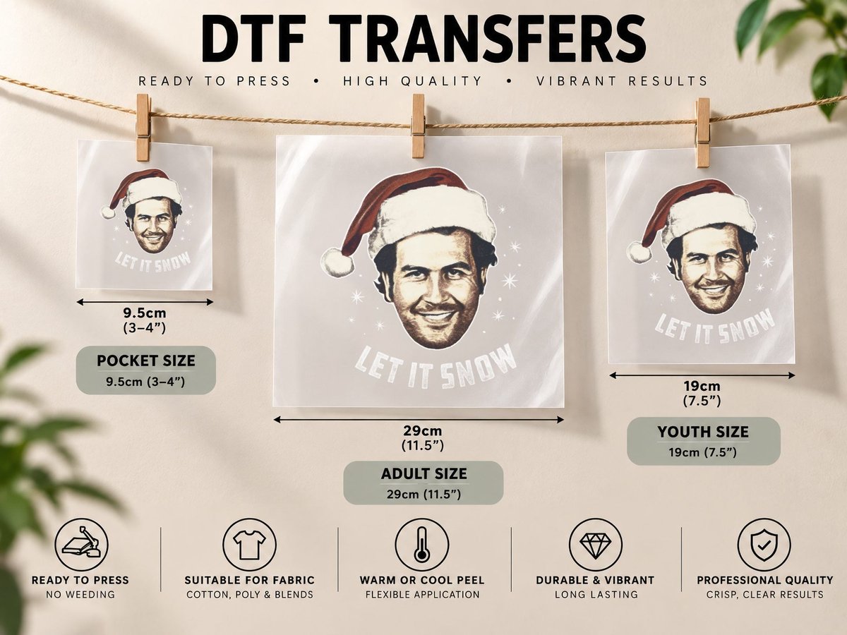 Santa Pablo, Let It Snow Funny Christmas, Cocaine DTF Transfer Iron On