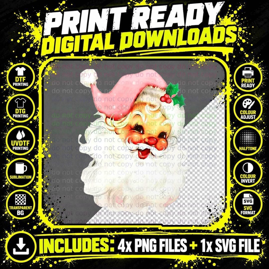 Santa Pink Vintage Christmas T-Shirt Funny Claus Xmas Png SVG Digital Bundle