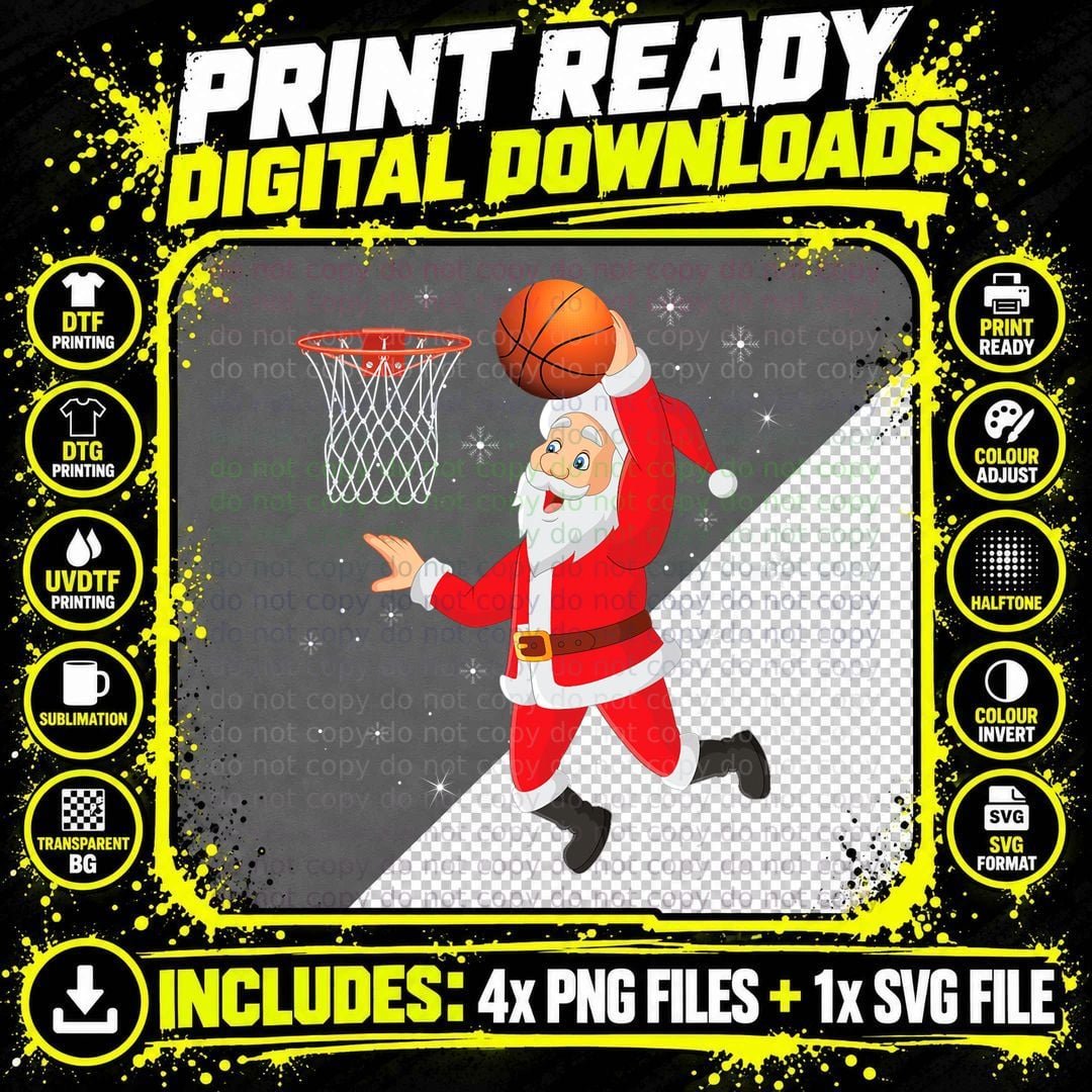Santa Playing Basketball Christmas Boy Kid Sport Merry Png SVG Digital Bundle
