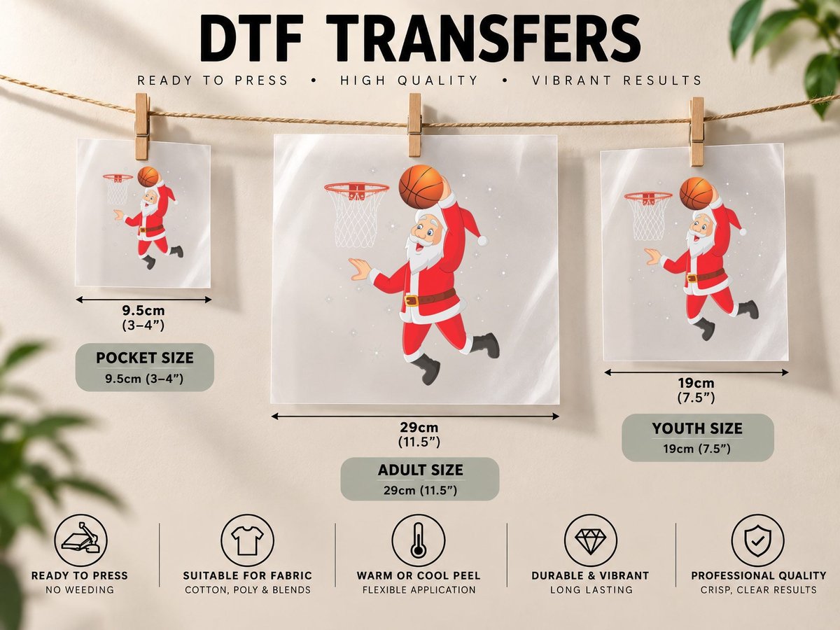 Santa Playing Basketball Christmas Boy Kid Sport Merry Xmas DTF Transfer Iron On