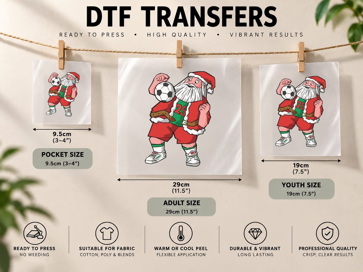 Santa Playing Soccer Christmas Pajama Cool Sport X-Mas DTF Transfer Iron On