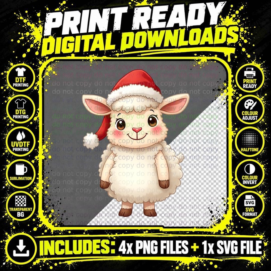 Santa Sheep Funny Cute Christmas Holiday T-Shirt Png SVG Digital Bundle