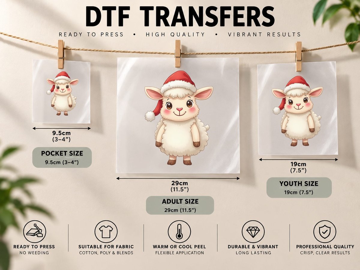 Santa Sheep Funny Cute Christmas Holiday DTF Transfer Iron On