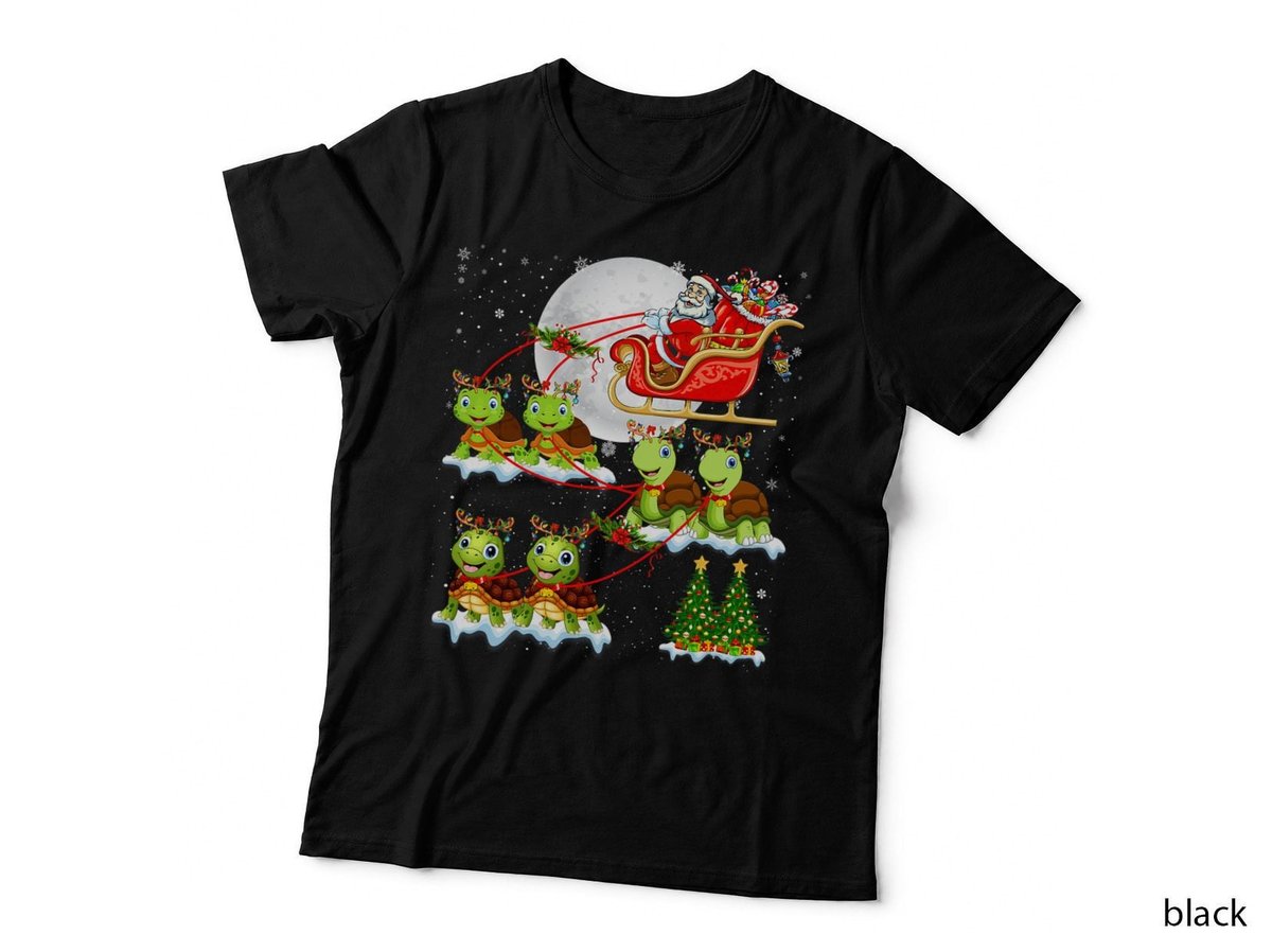 Santa Sleigh Reindeer Turtles Christmas Tree Ornaments Lover T-Shirt