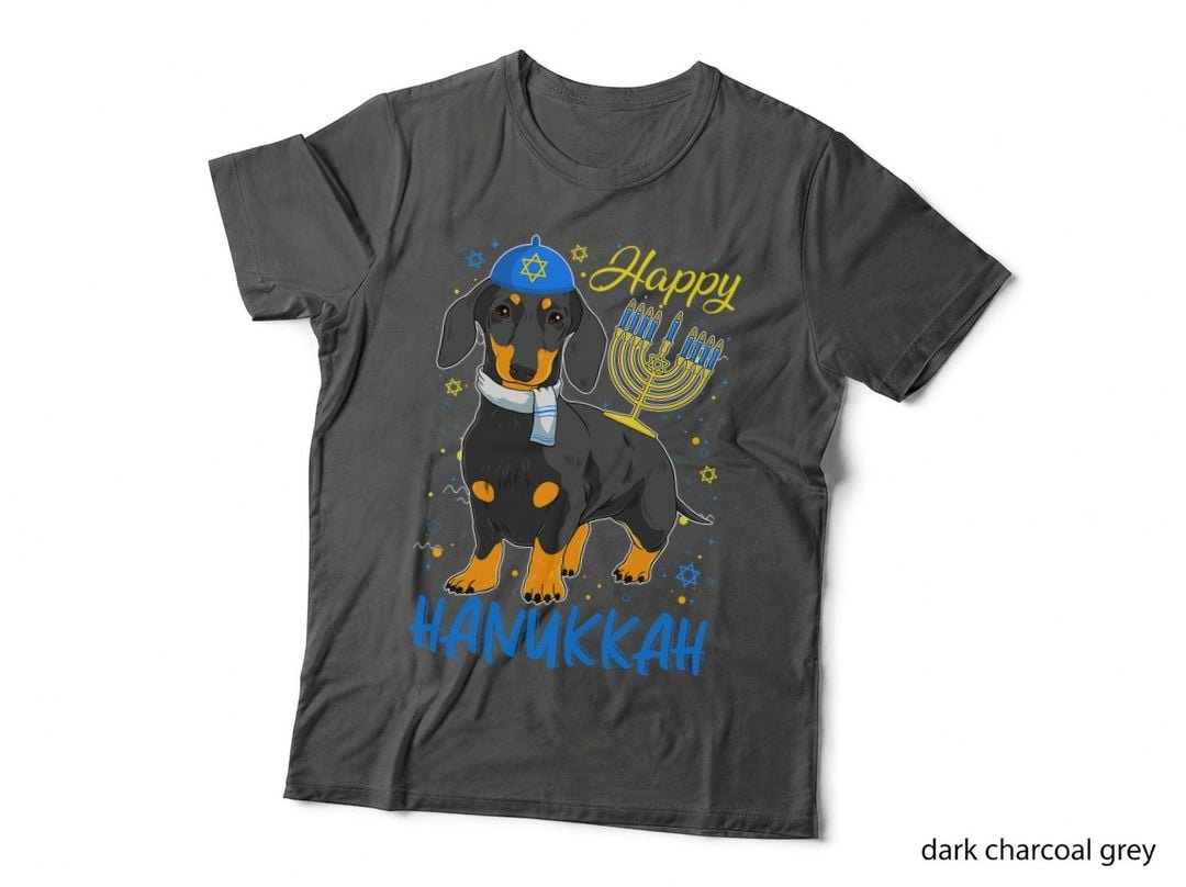 Santa Weiner Dachshund Dog & Menorah Chanukah Xmas Pajama T-Shirt