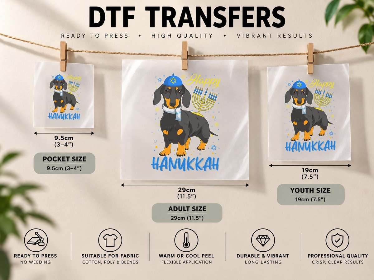 Santa Weiner Dachshund Dog & Menorah Chanukah Xmas Pajama DTF Transfer Iron On