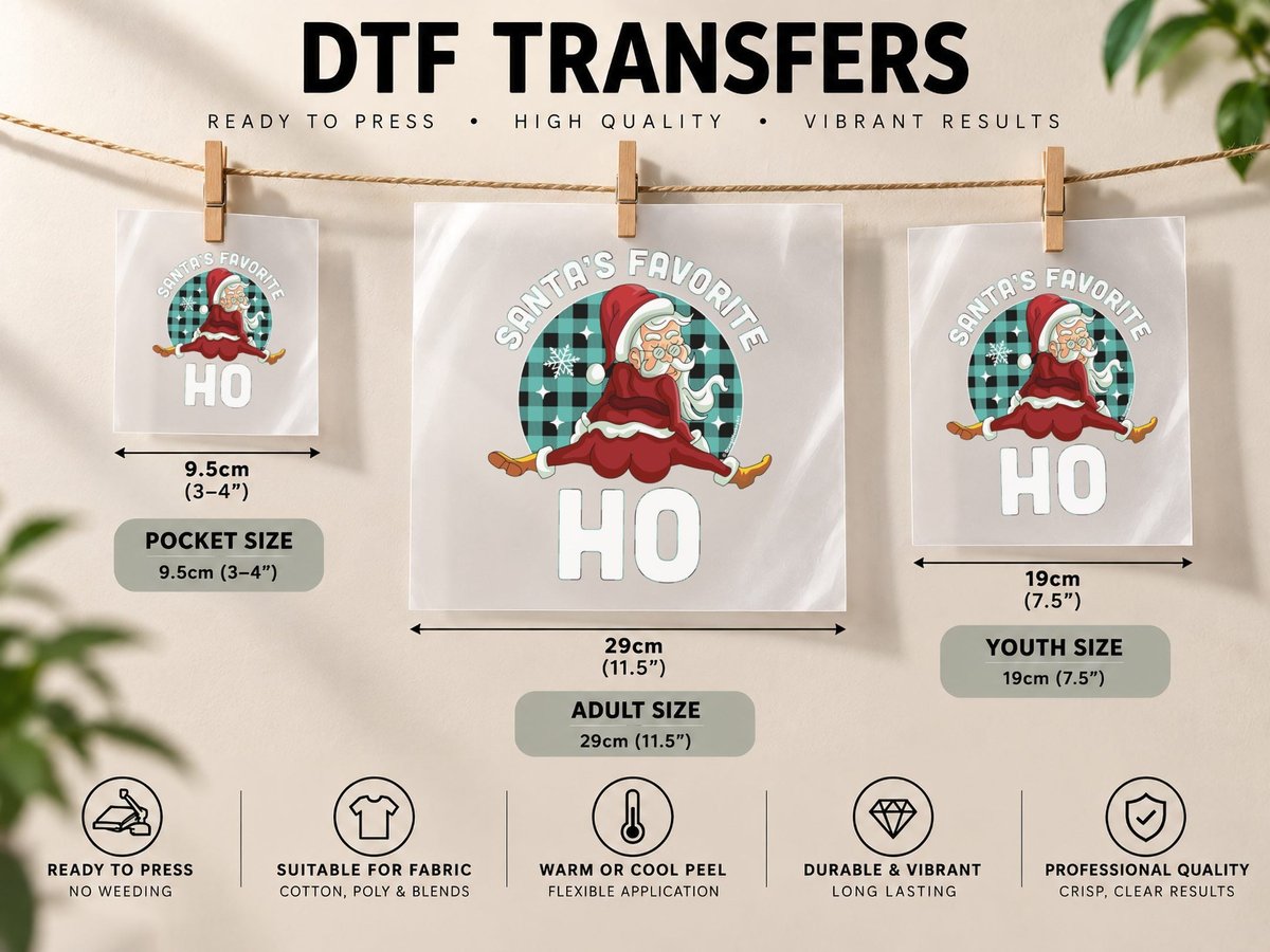 Santa's Favorite Ho - Xmas Naughty Santa Christmas Pajama DTF Transfer Iron On