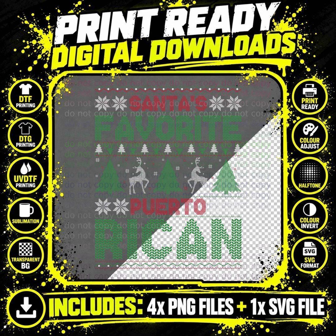 Santa's Favorite Puerto Rican Ugly Christmas Sweater Png SVG Digital Bundle