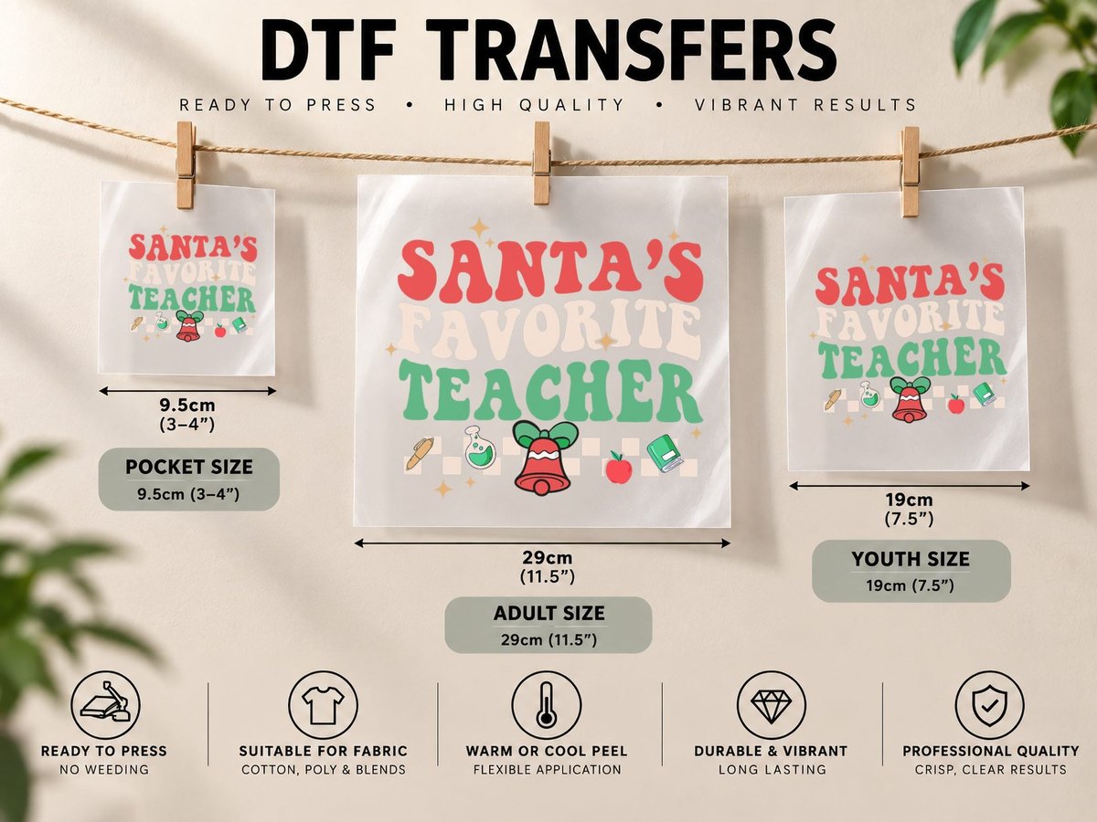Santa's Favorite Teacher Groovy Retro Christmas Boy Girl DTF Transfer Iron On
