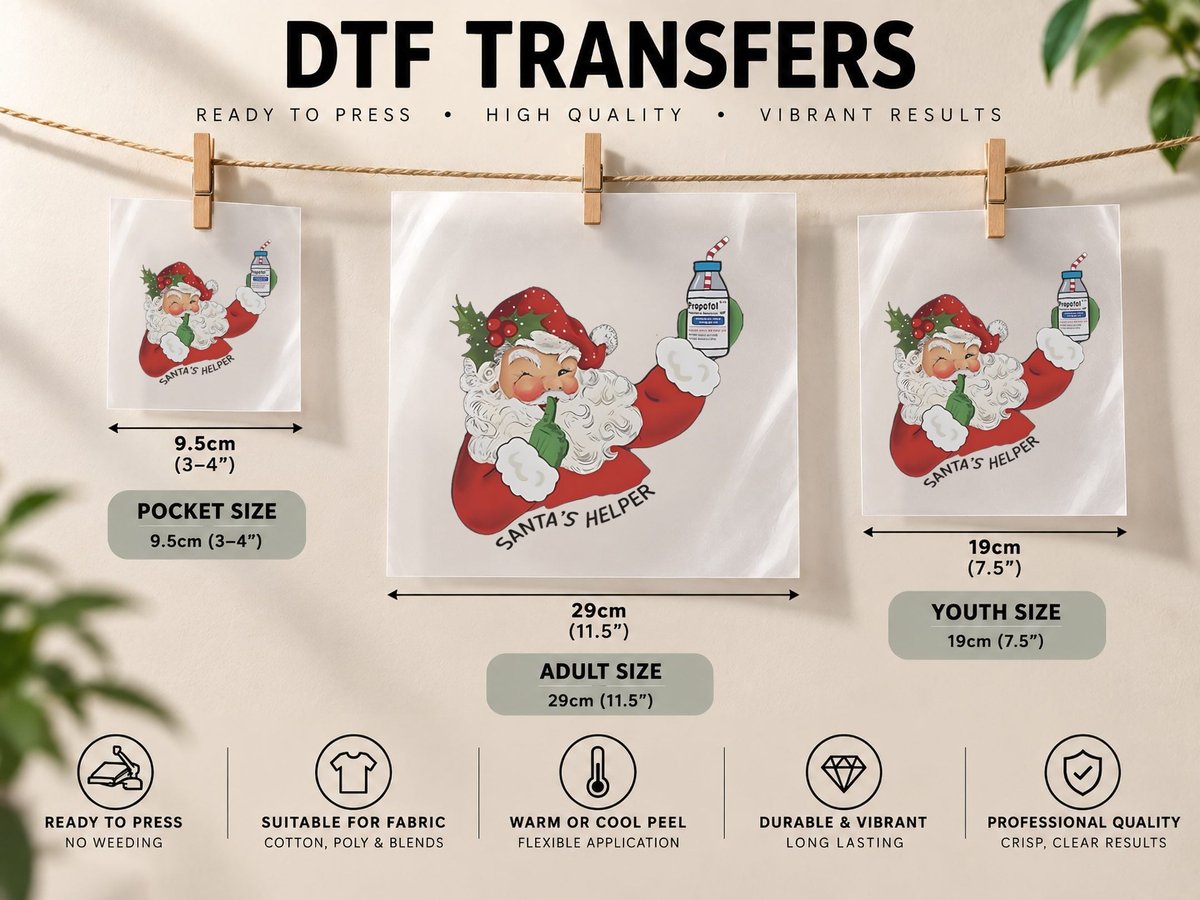 Santa's Helper ICU CRNA Propofol Pharmacist Nurse Christmas DTF Transfer Iron On
