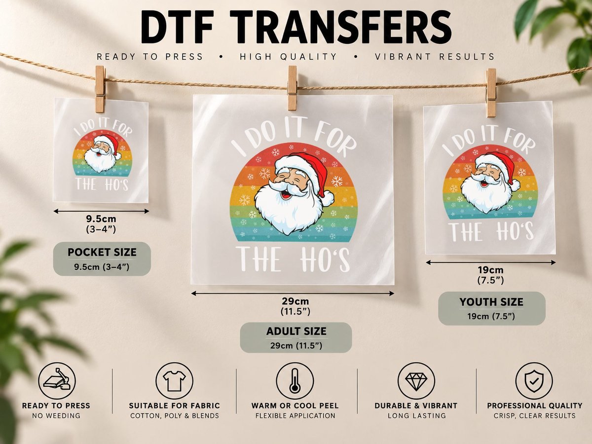 Santa's I Do It for the Ho's Vintage Christmas Santa DTF Transfer Iron On