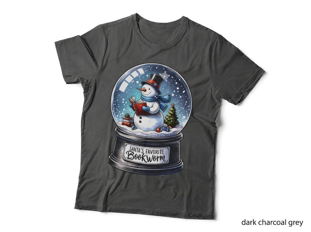 Santas Favorite Bookworm Snowman in Snow Globe Pm, Gift T-Shirt