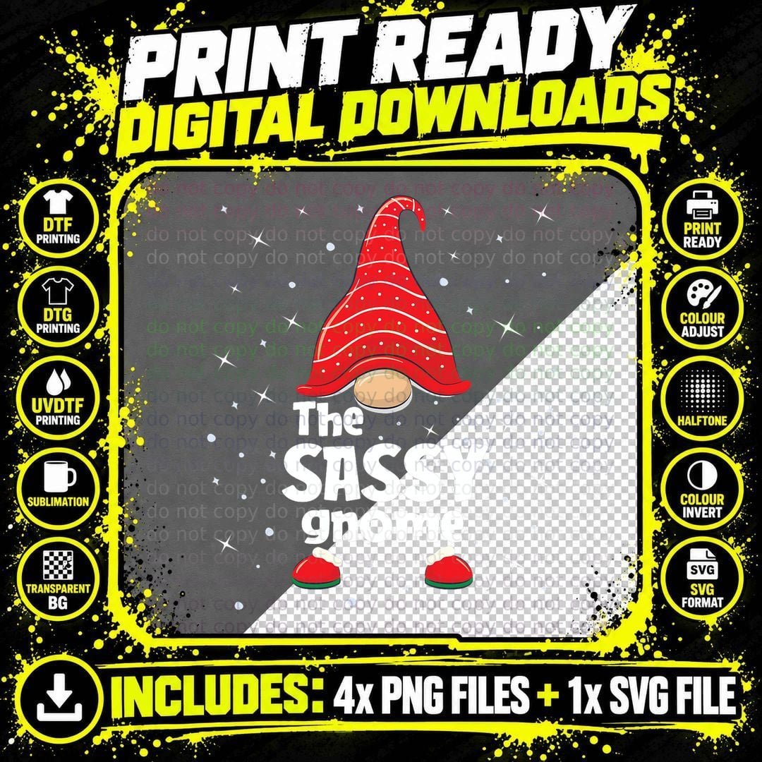 Sassy Gnome Family Matching Christmas Funny Gift Pajama Png SVG Digital Bundle