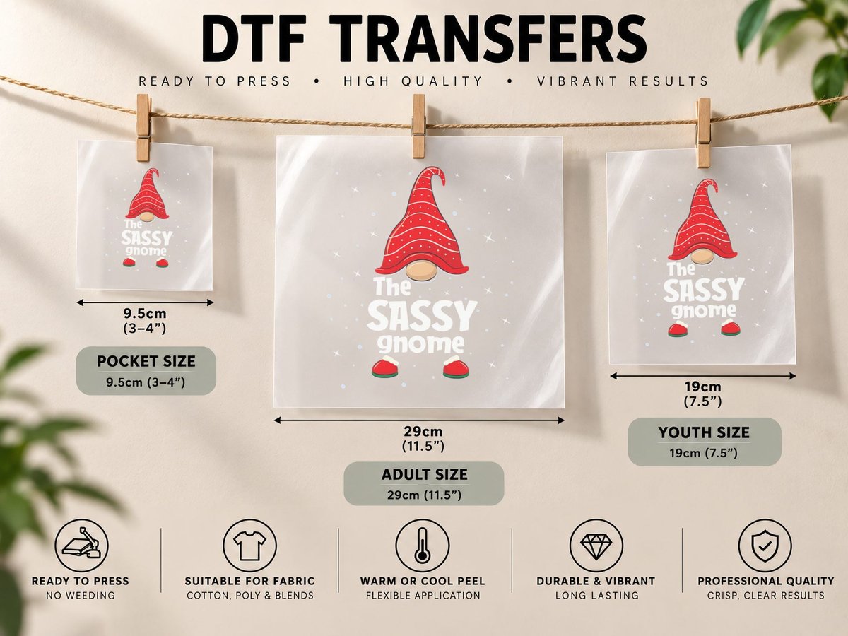 Sassy Gnome Family Matching Christmas Funny Gift Pajama DTF Transfer Iron On