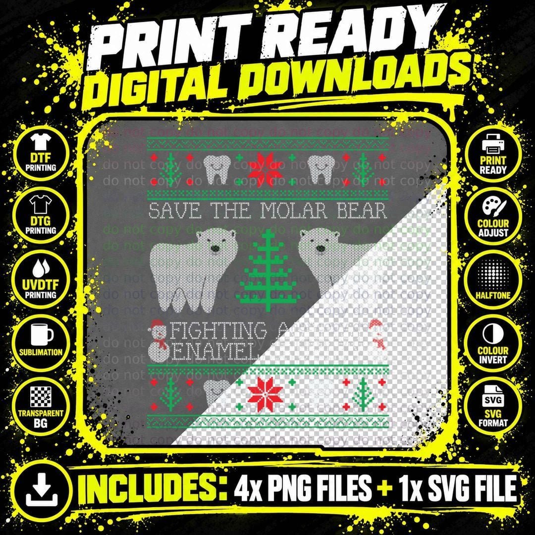 Save the Molar Bear Dental Dentist Ugly Christmas Png SVG Digital Bundle
