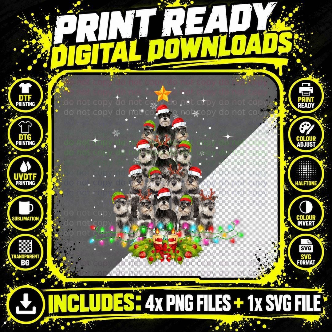Schnauzer Christmas Tree T-Shirt, Festive Holiday Tee Png SVG Digital Bundle