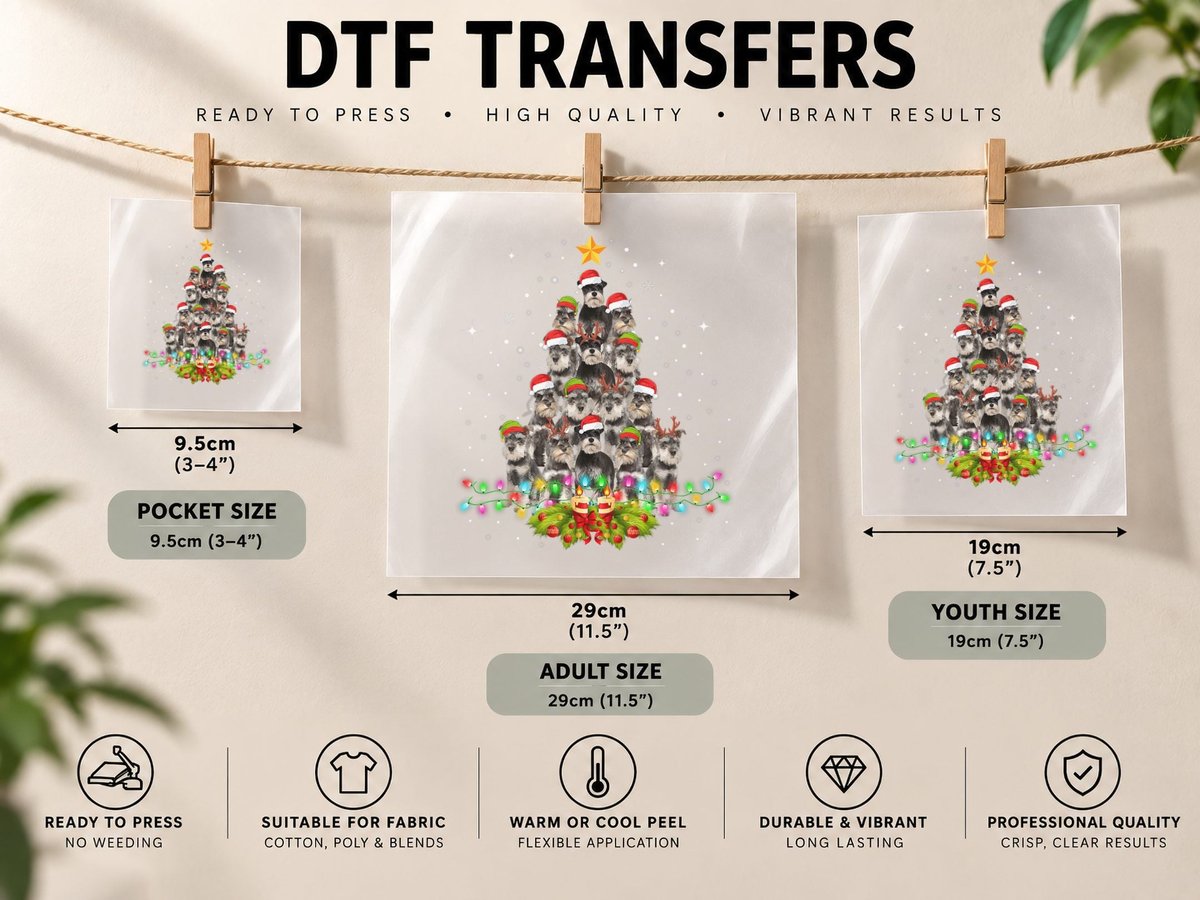Schnauzer Christmas Tree, Festive Holiday DTF Transfer Iron On