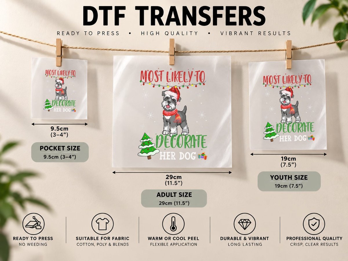 Schnauzer Dog Dad Christmas Most Likely to Decorate DTF Transfer Iron On